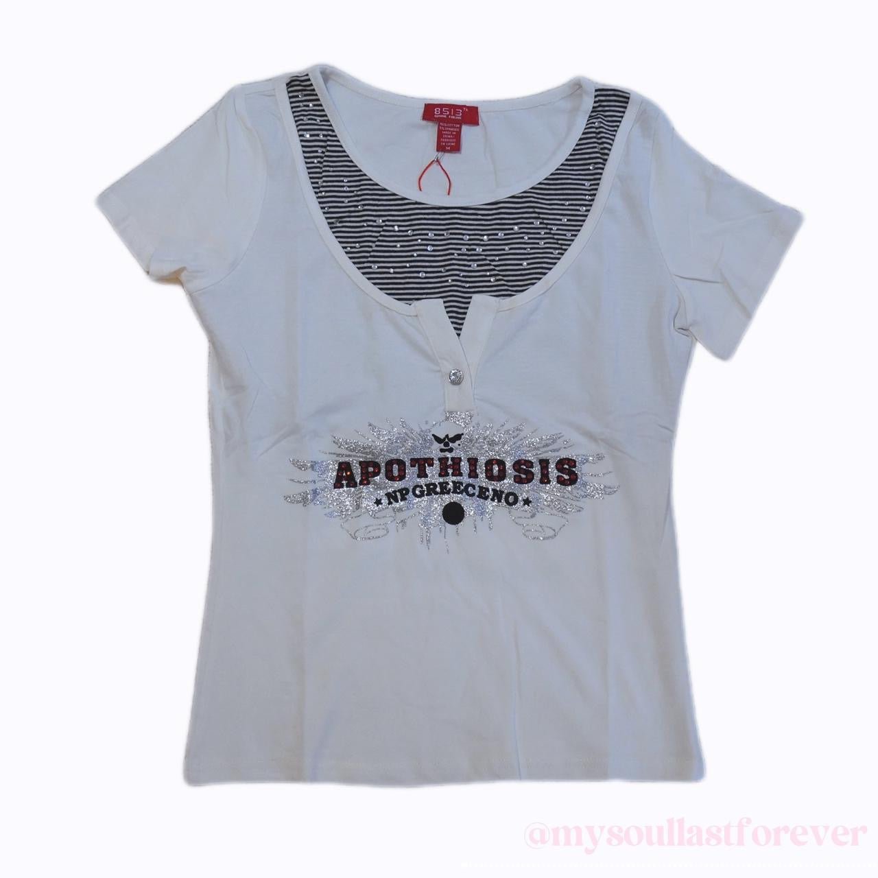 Vintage 2000s aesthetic striped layer graphic print cropped top - Mysoullastforever