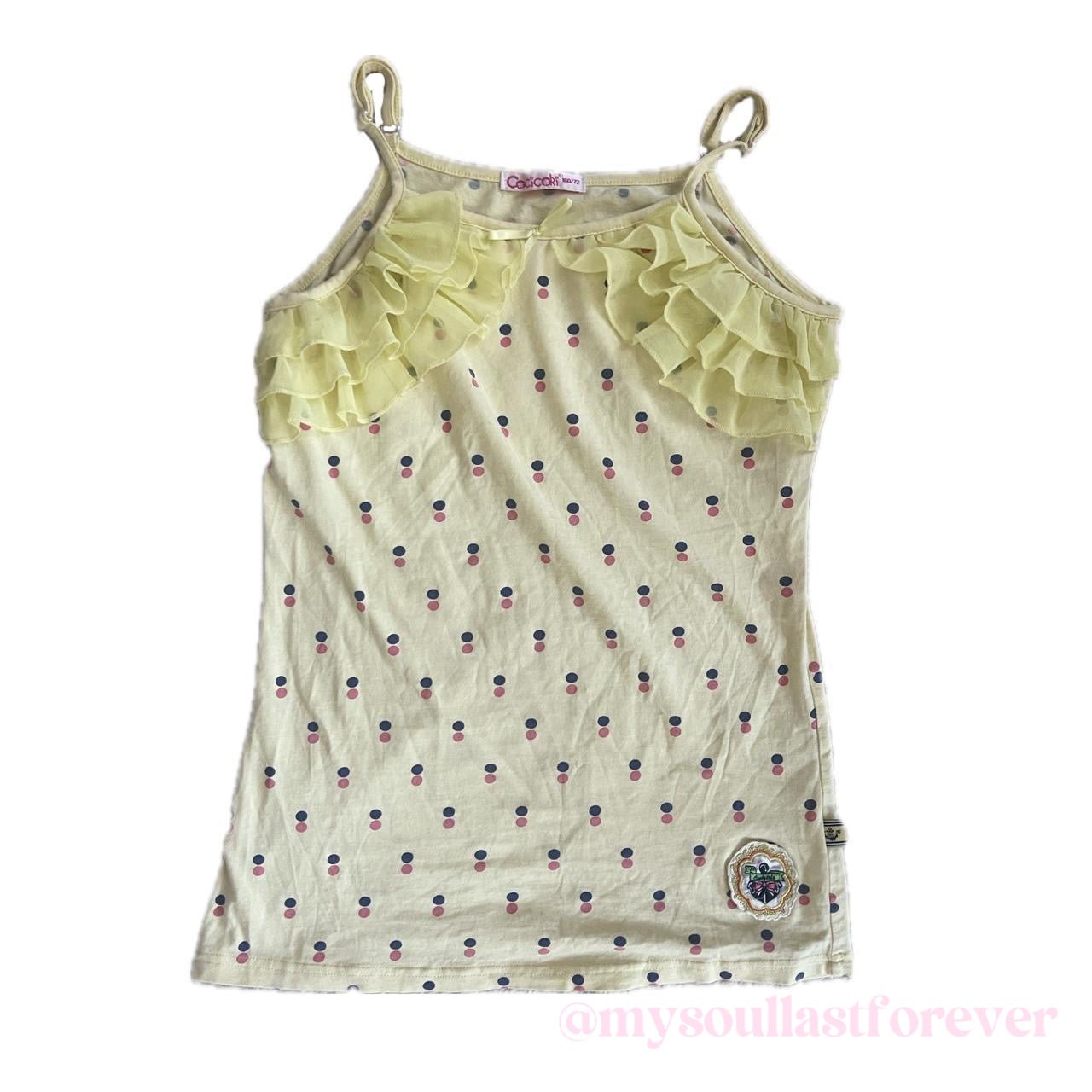 Vintage Cocicoki jojifuku ruffled polka dot cami to with badge detail - Mysoullastforever