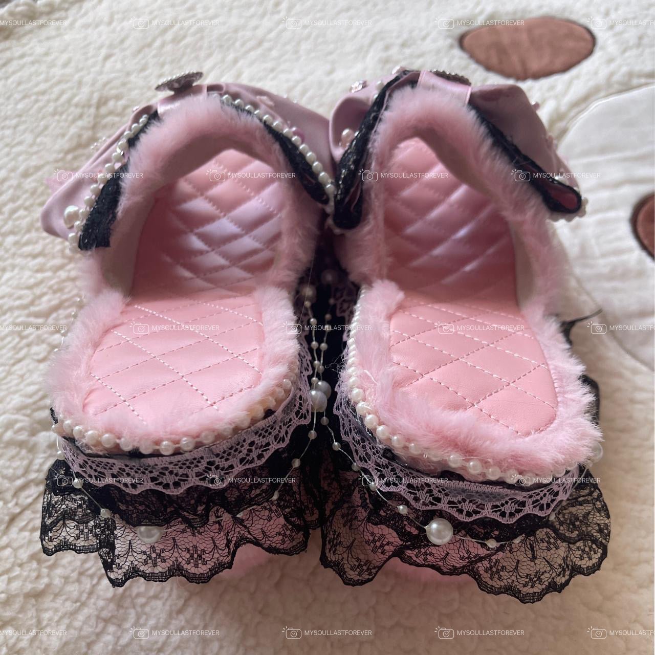 MADE TO ORDER agejo gyaru adorable handmade princess platform sandals with pearls and bows - Mysoullastforever