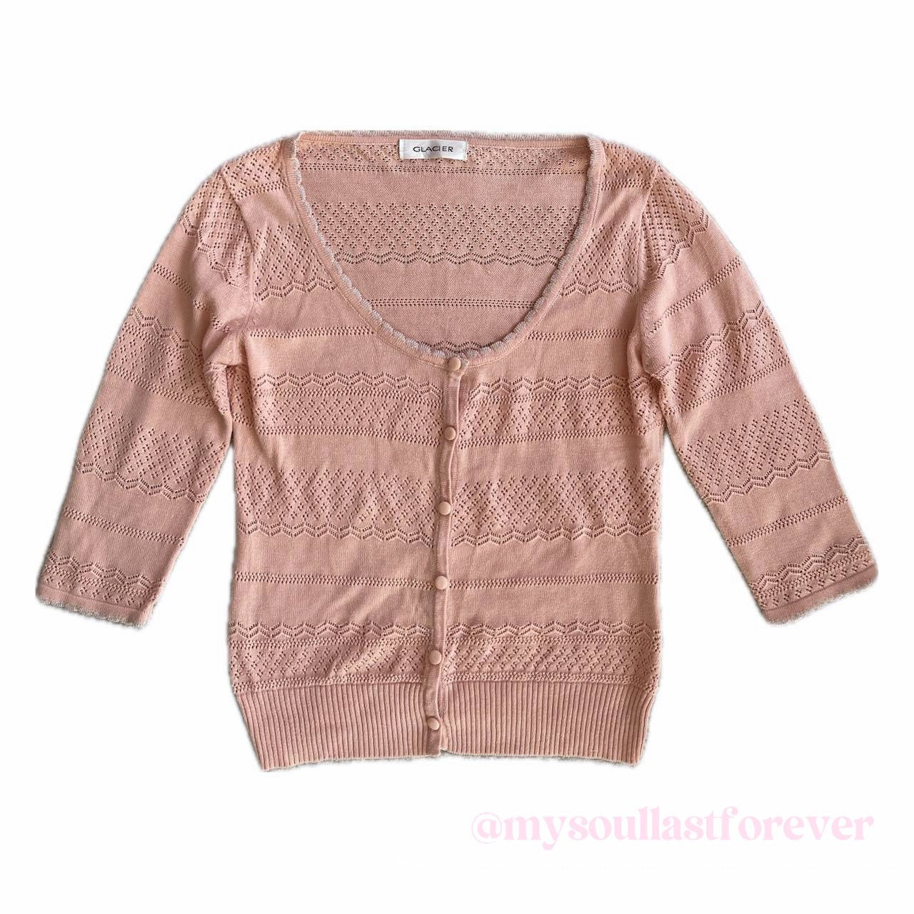 Vintage Glacier adorable shouju salmon pink pointelle cardigan top - Mysoullastforever