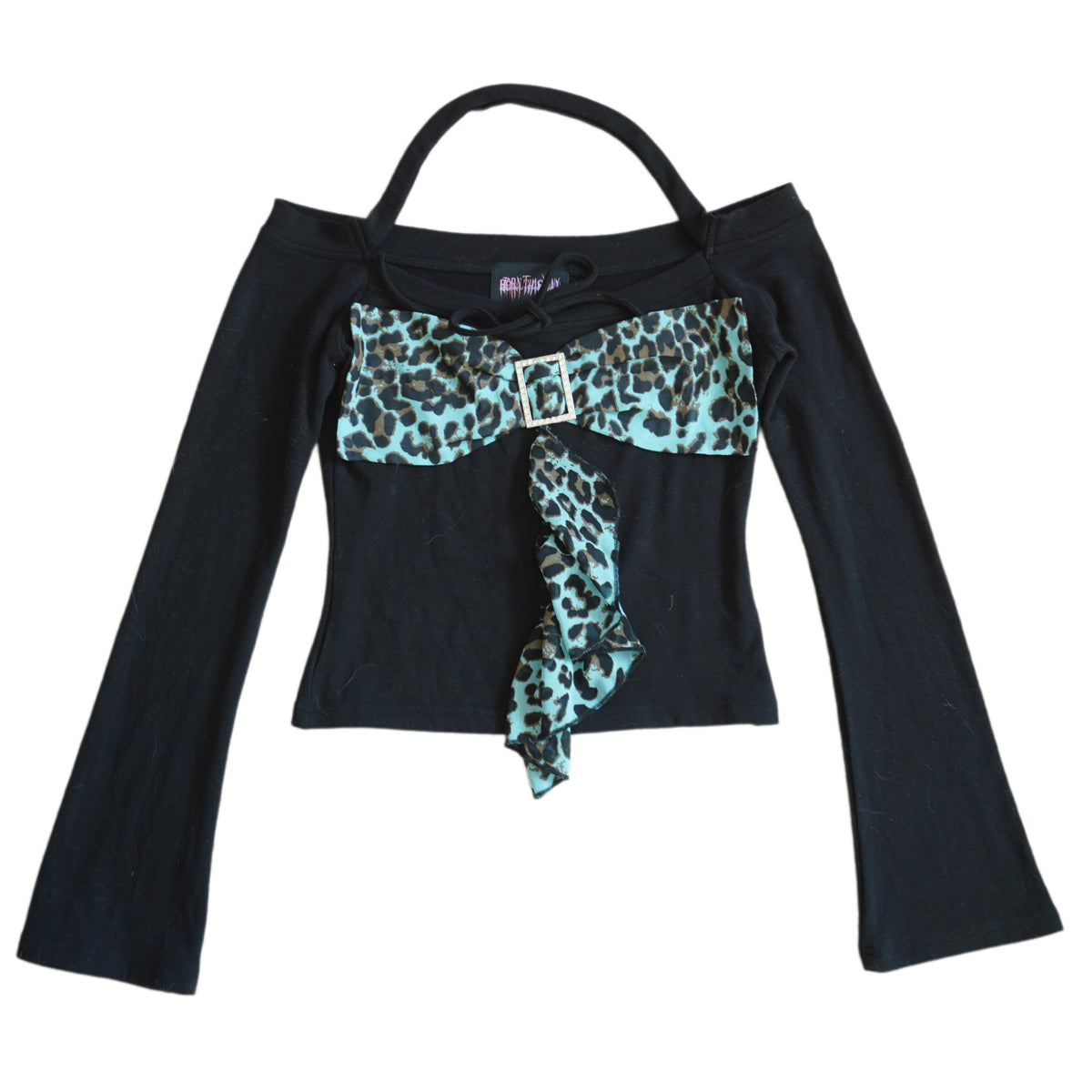 Born this way Independent designer brand mint chocolate gyaru aesthetic leopard print top and mini skirt with bow tie - Mysoullastforever