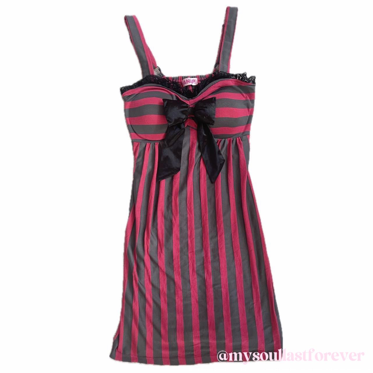 Vintage ANAP agejo gyaru striped babydoll dress with bow detail - Mysoullastforever