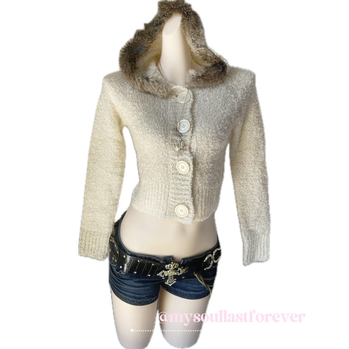 Vintage Lizlisa shouju fur trim knit cardigan jacket h - Mysoullastforever