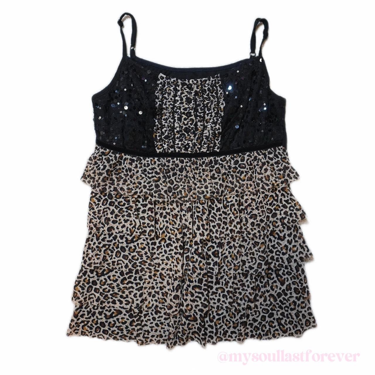 Vintage gyaru aesthetic leopard print tutu adjustable strap camisole - Mysoullastforever