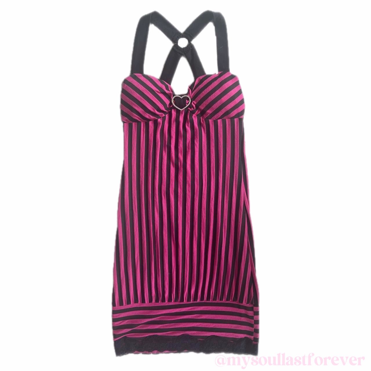 Vintage Gyaru aesthetic super rare striped bodycon dress with heart accent - Mysoullastforever
