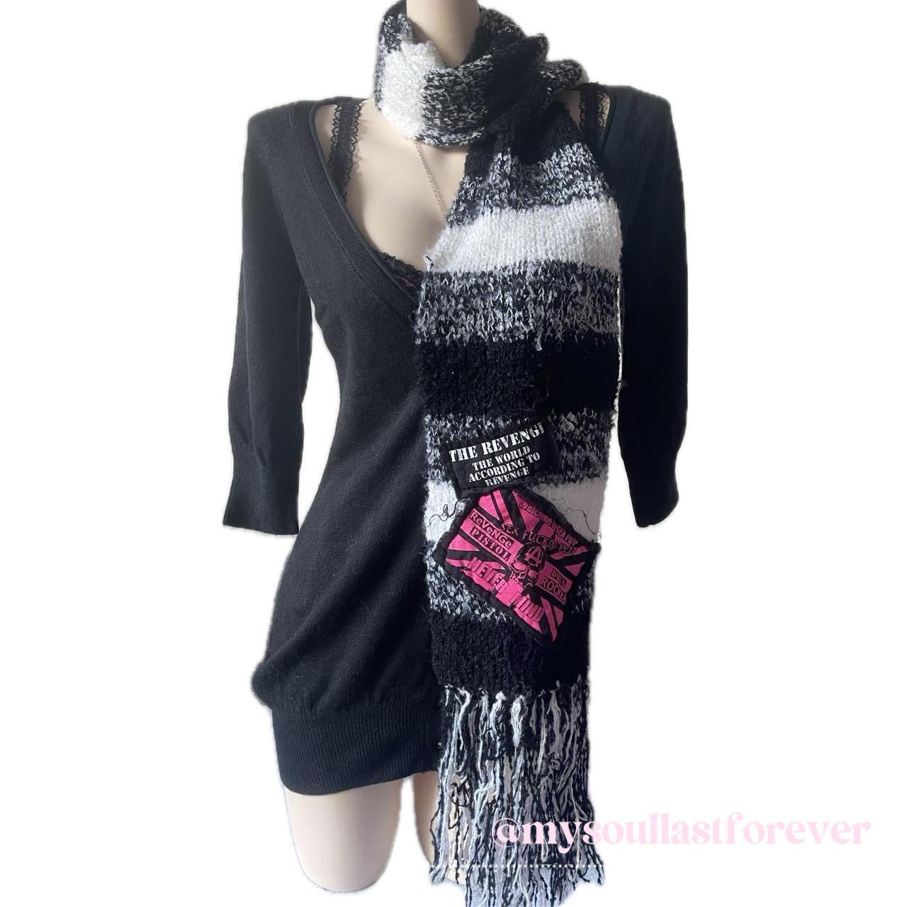 Vintage The Revenge punk aesthetic very rare tassels patch scarf - Mysoullastforever
