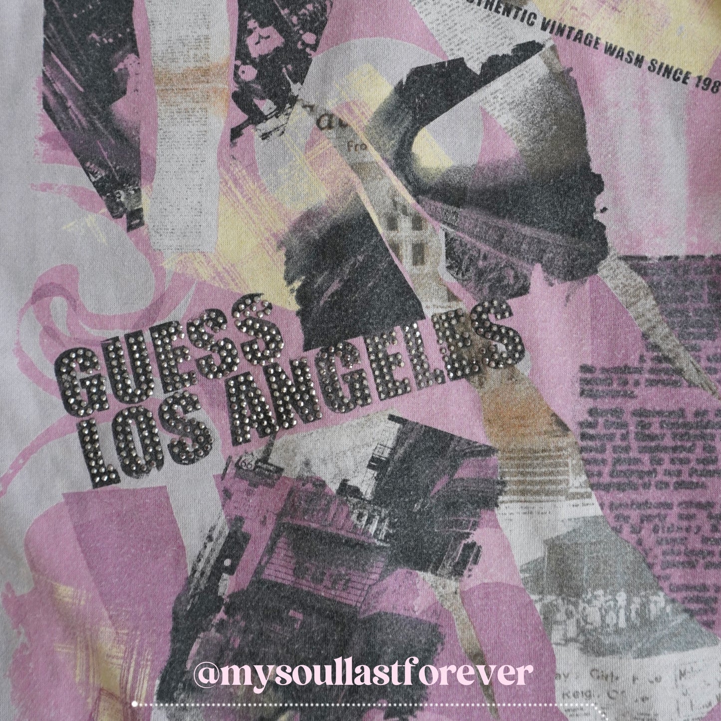 Vintage Guess archive rhinestones and studs newspaper graphic zip up jacket - Mysoullastforever