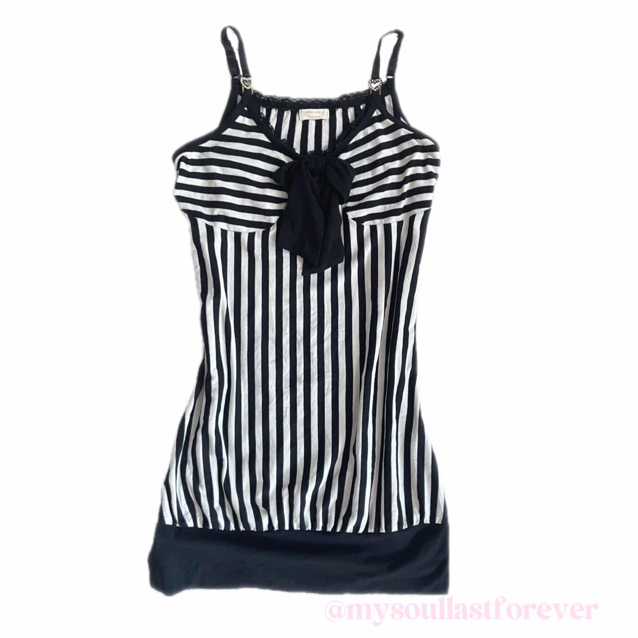 Vintage Tinks gyaru aesthetic striped cami dress with bow detail - Mysoullastforever
