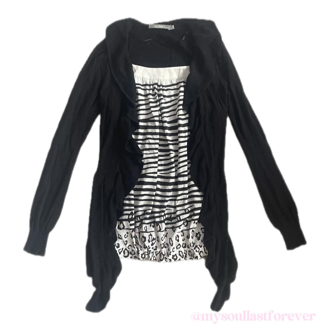 Vintage Etam brand gyaru aesthetic zebra print faux two piece top - Mysoullastforever