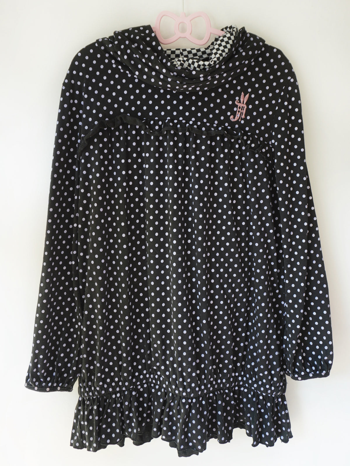 Algonquins 2000s aesthetic polka dot bunny ears hoodie dress - Mysoullastforever