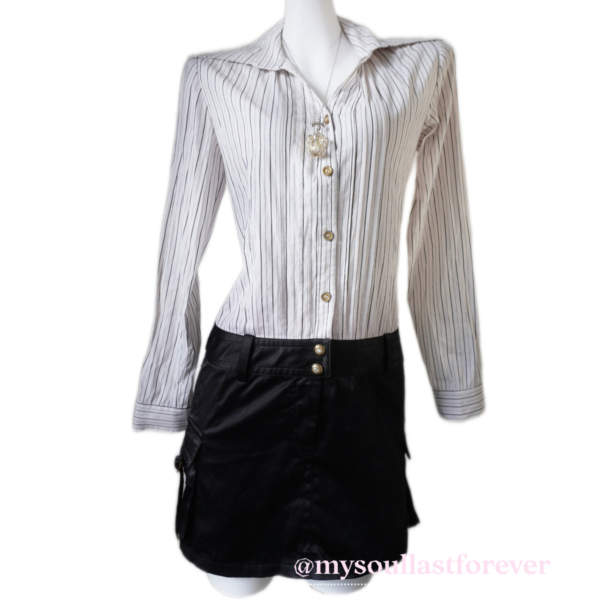 Vintage Cecil Mcbee grayu aesthetic mcbling striped long sleeve button up dress - Mysoullastforever