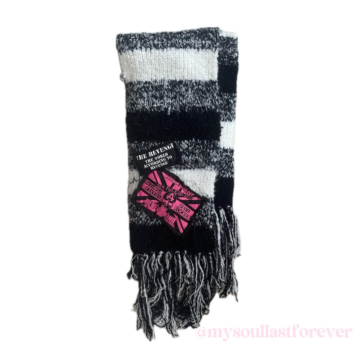 Vintage The Revenge punk aesthetic very rare tassels patch scarf - Mysoullastforever