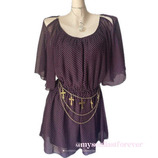 Vintage Cecil Mcbee gyaru polka dot studded shoulder off dress - Mysoullastforever