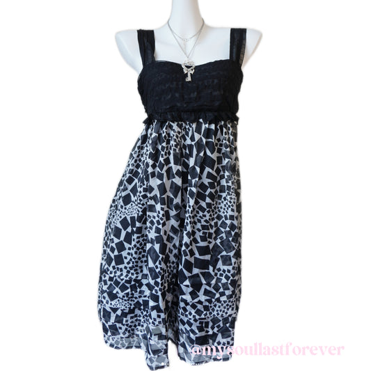 Vintage geometry print gyaru aesthetic babydoll camo dress - Mysoullastforever