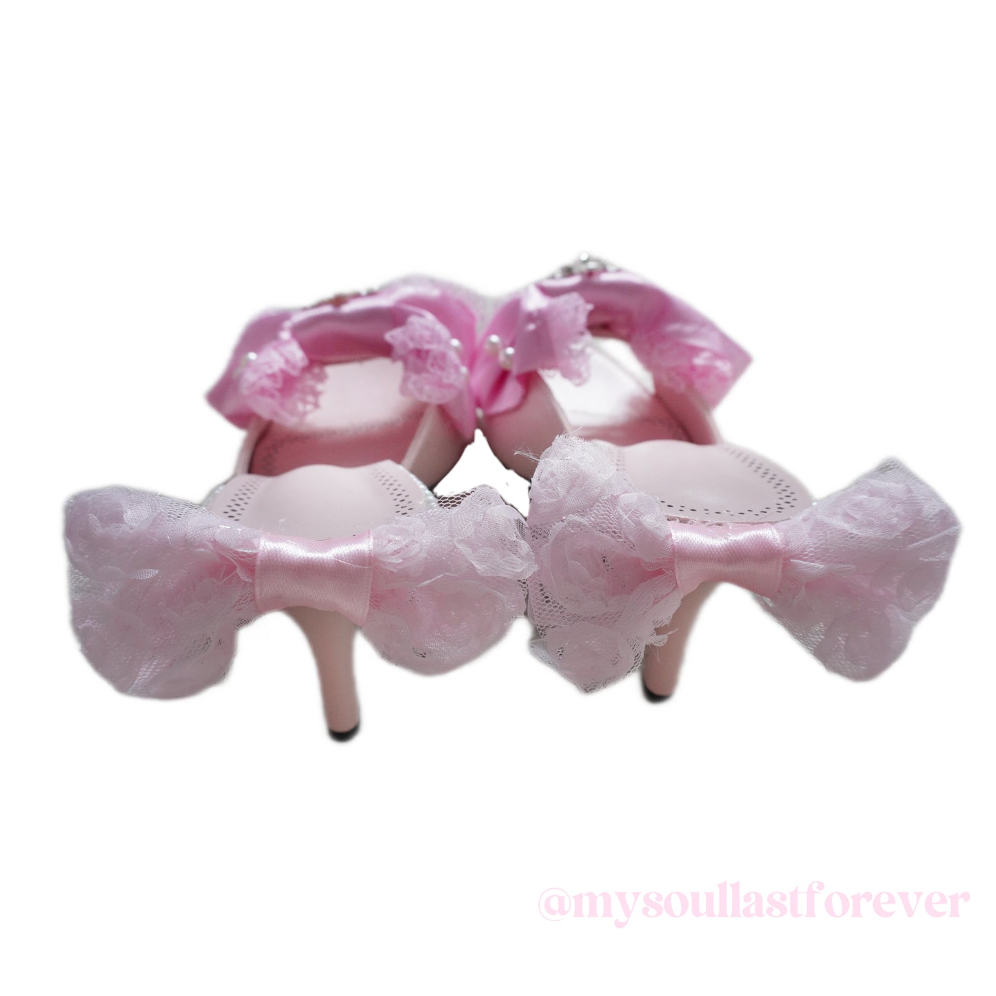 Handmade gyaru aesthetic bow pearls deco heeled sandals - Mysoullastforever