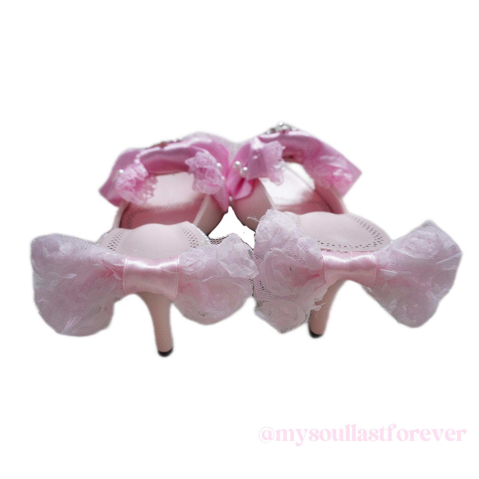 Handmade gyaru aesthetic bow pearls deco heeled sandals - Mysoullastforever