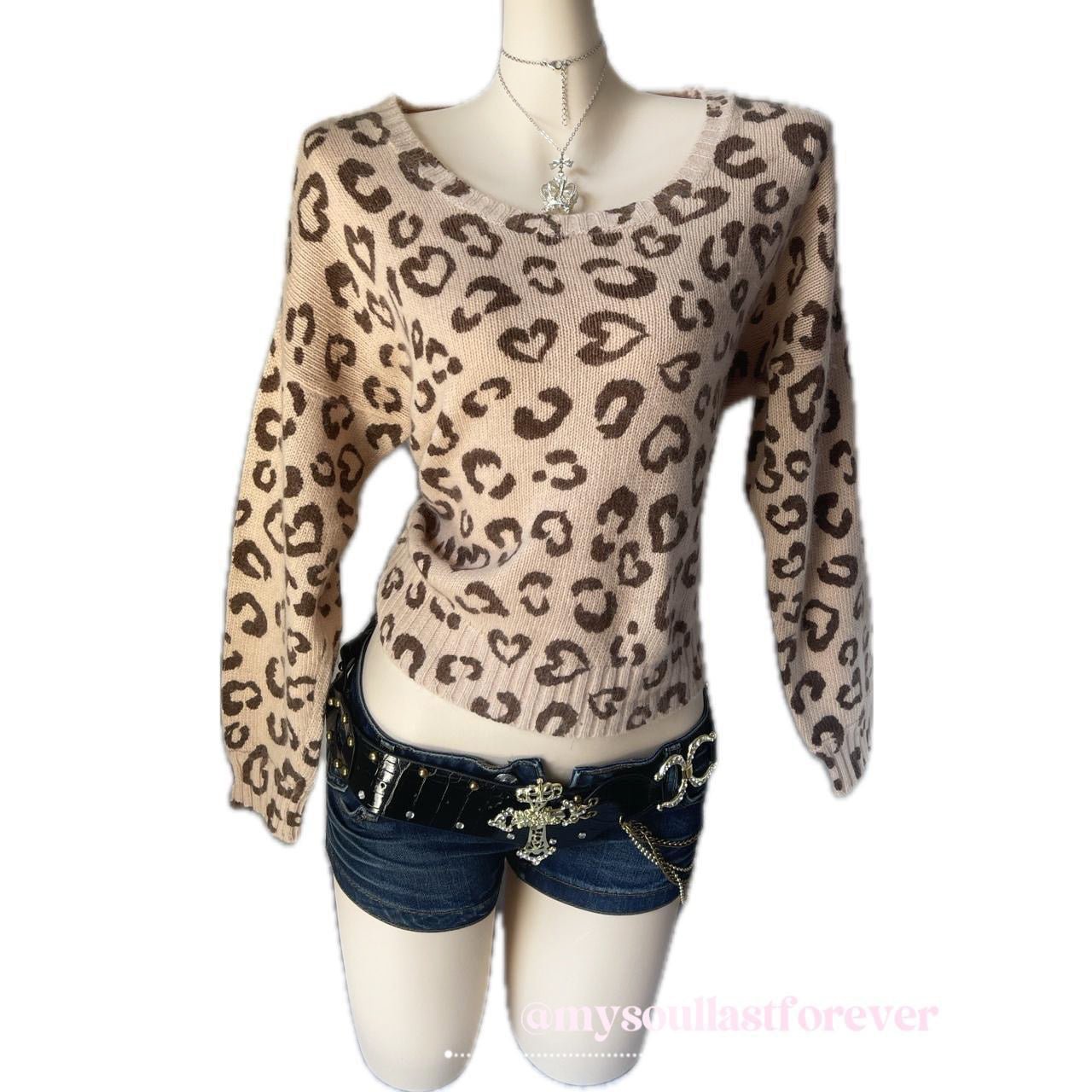 Vintage Ingni gyaru fashion leopard print mcbling sweater - Mysoullastforever