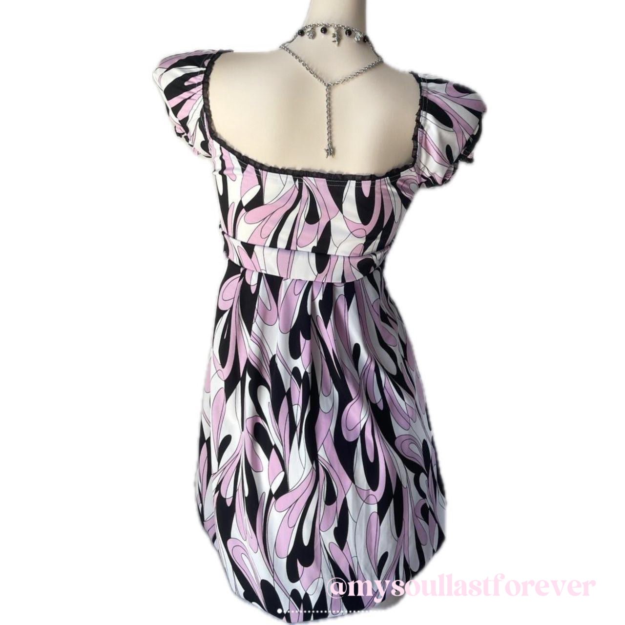 Vintage Cecil Mcbee himekaji geometry print puff sleeves babydoll dress - Mysoullastforever