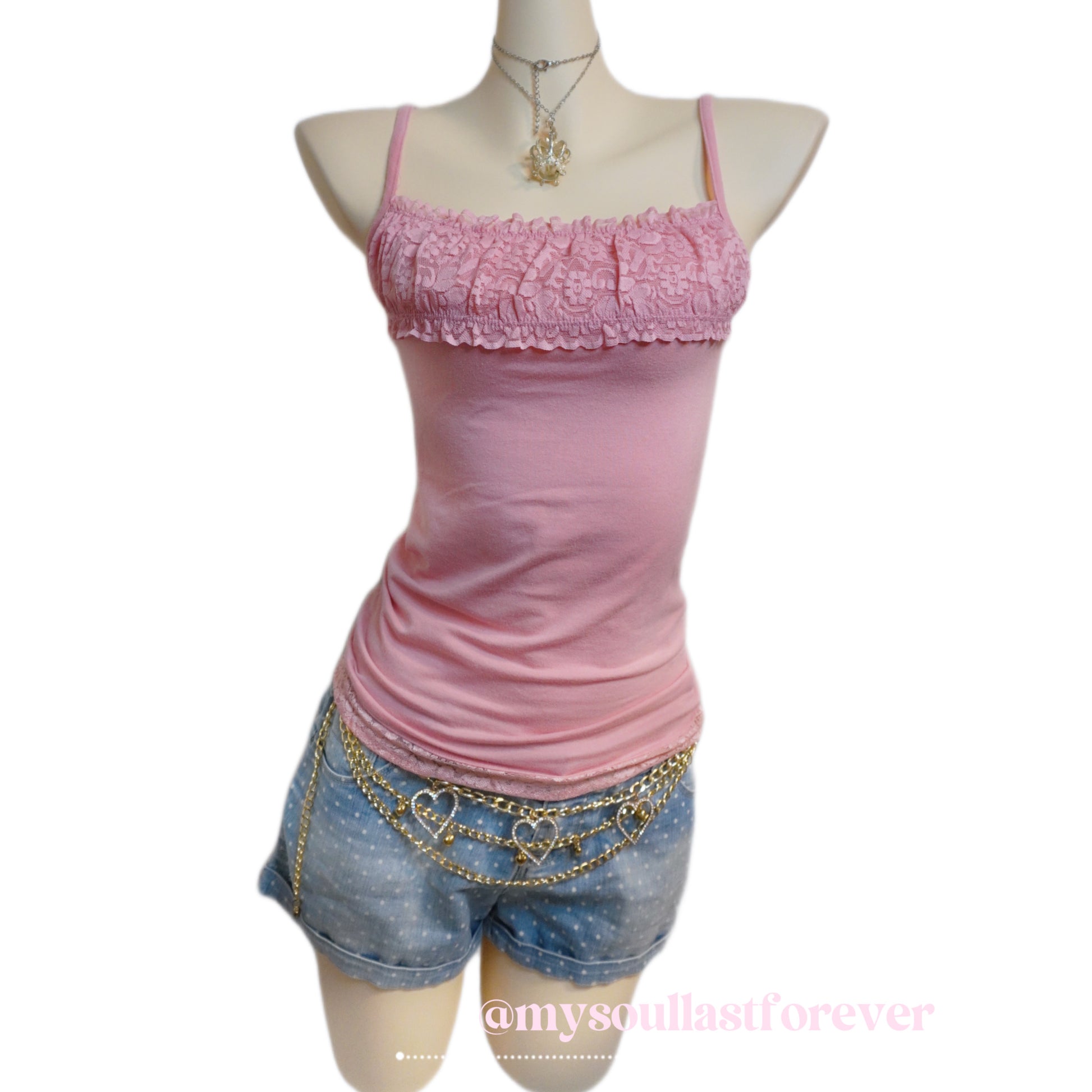 Vintage adorable 2000s aesthetic polka dot denim shorts - Mysoullastforever