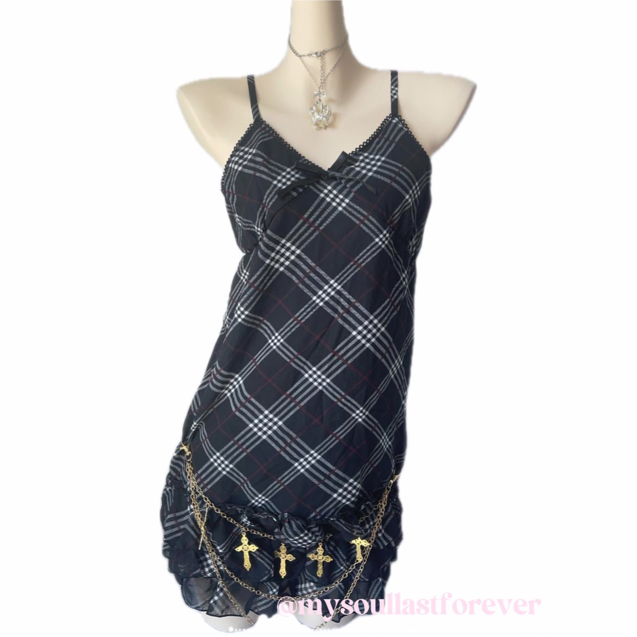 Vintage Healthy ruffle plaid babydoll cami dress with ribbon details - Mysoullastforever