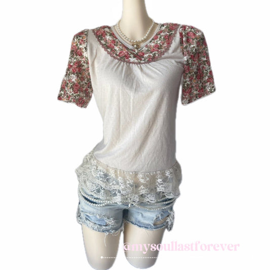 Vintage Axes Femme shouju floral ruffle lace top - Mysoullastforever
