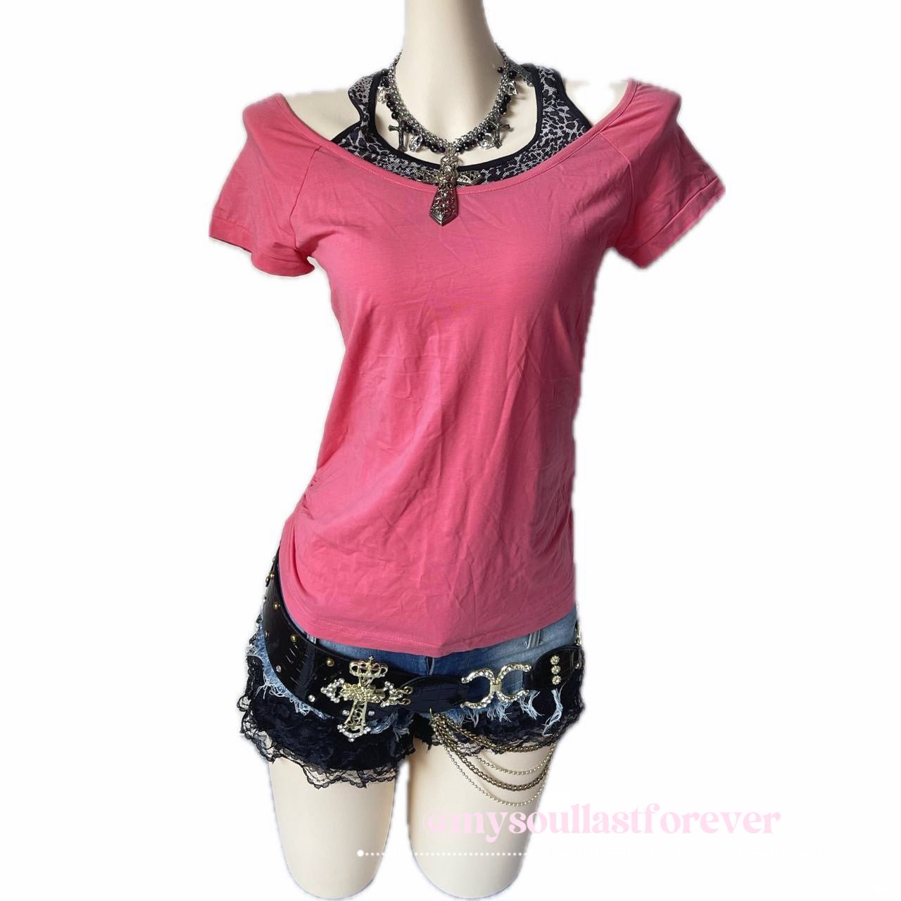 Vintage agejo gyaru leopard print off the shoulder top with side drawstring - Mysoullastforever
