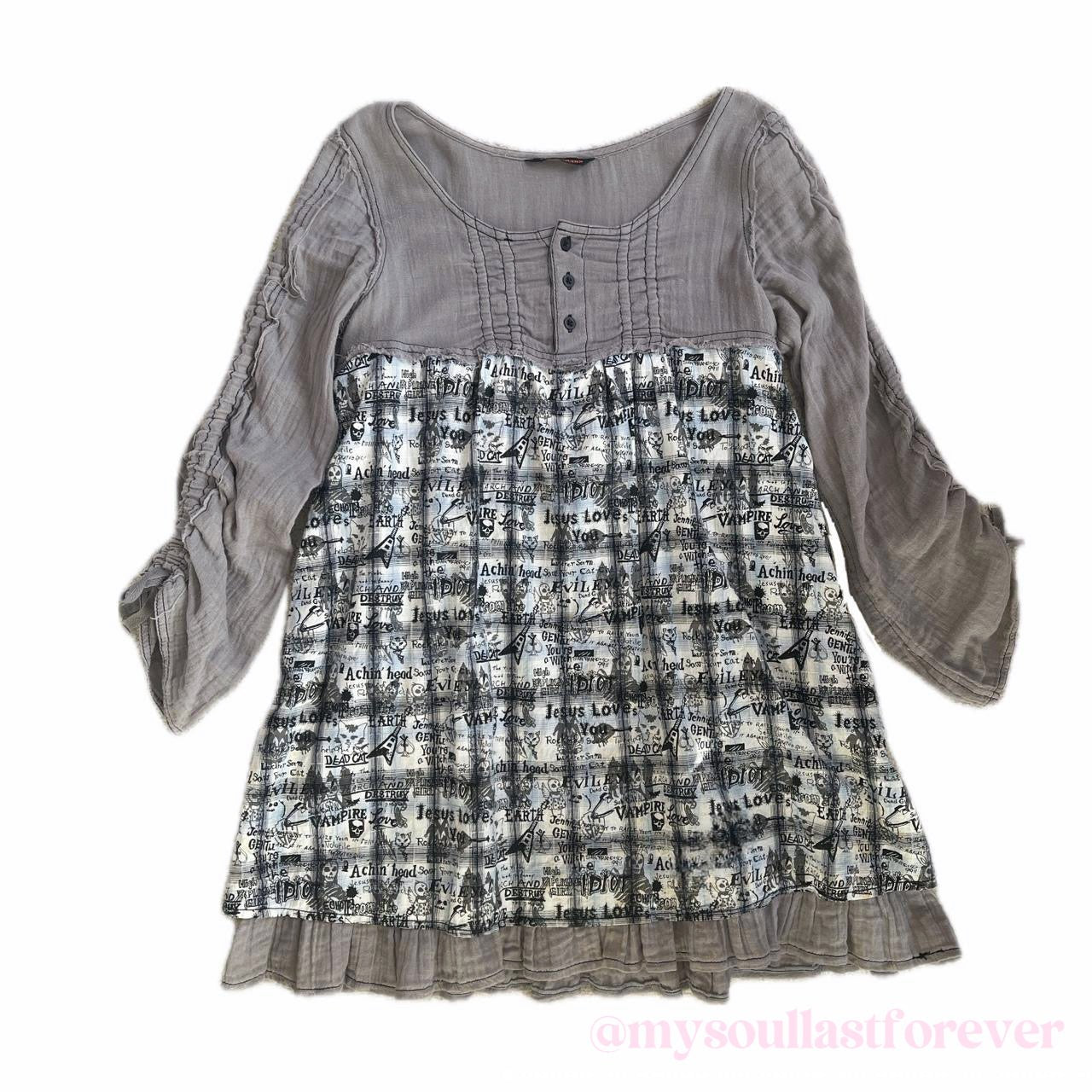 Vintage Algonquins very rare 2000s skull guitar pattern frill ruffled babydoll dress - Mysoullastforever