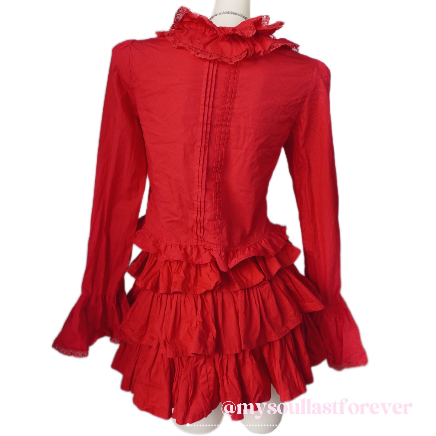 Independent brand Evil Tooth NANA vibe red ruffled long sleeve blouse and skirt set - Mysoullastforever