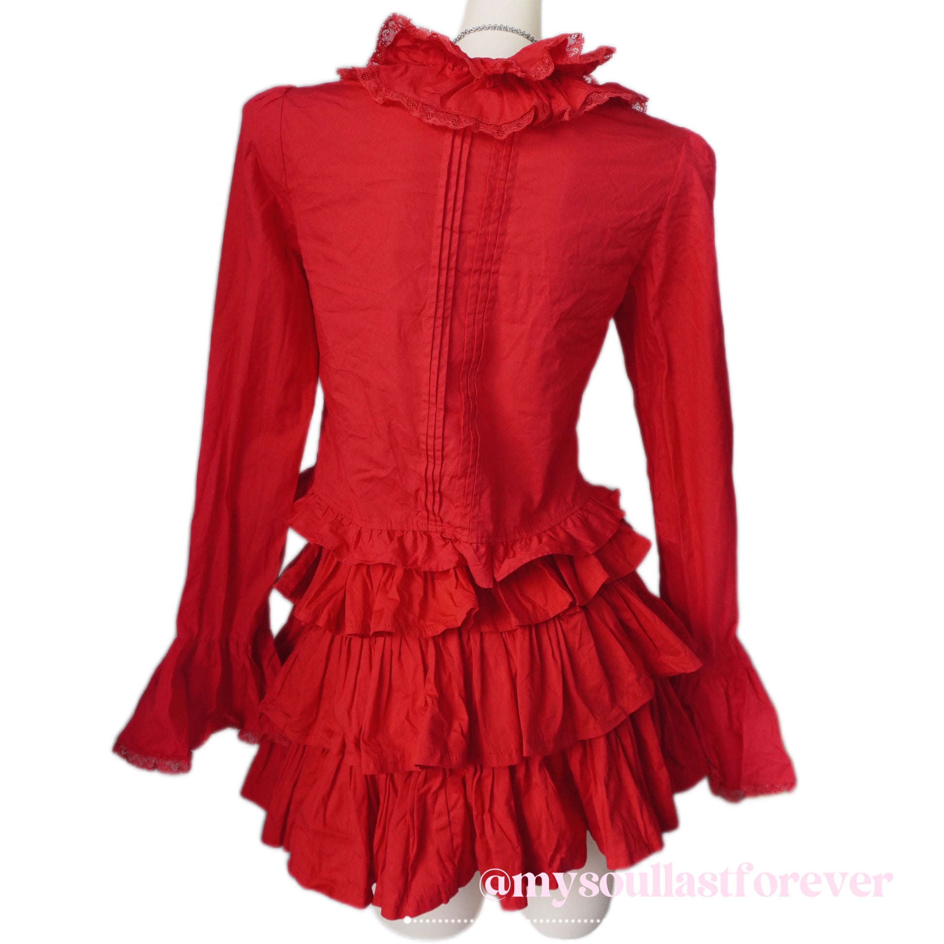Independent brand Evil Tooth NANA vibe red ruffled long sleeve blouse and skirt set - Mysoullastforever