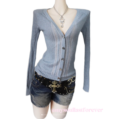 Vintage Guess archive aesthetic silver button up cardigan - Mysoullastforever