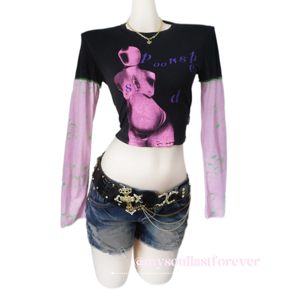 Poons peeds independent designer brand archive aesthetic graphic long sleeve crop top - Mysoullastforever