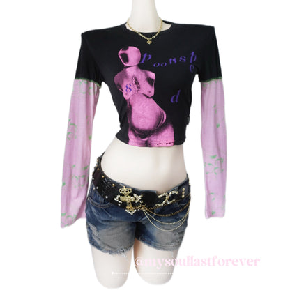 Poons peeds independent designer brand archive aesthetic graphic long sleeve crop top - Mysoullastforever