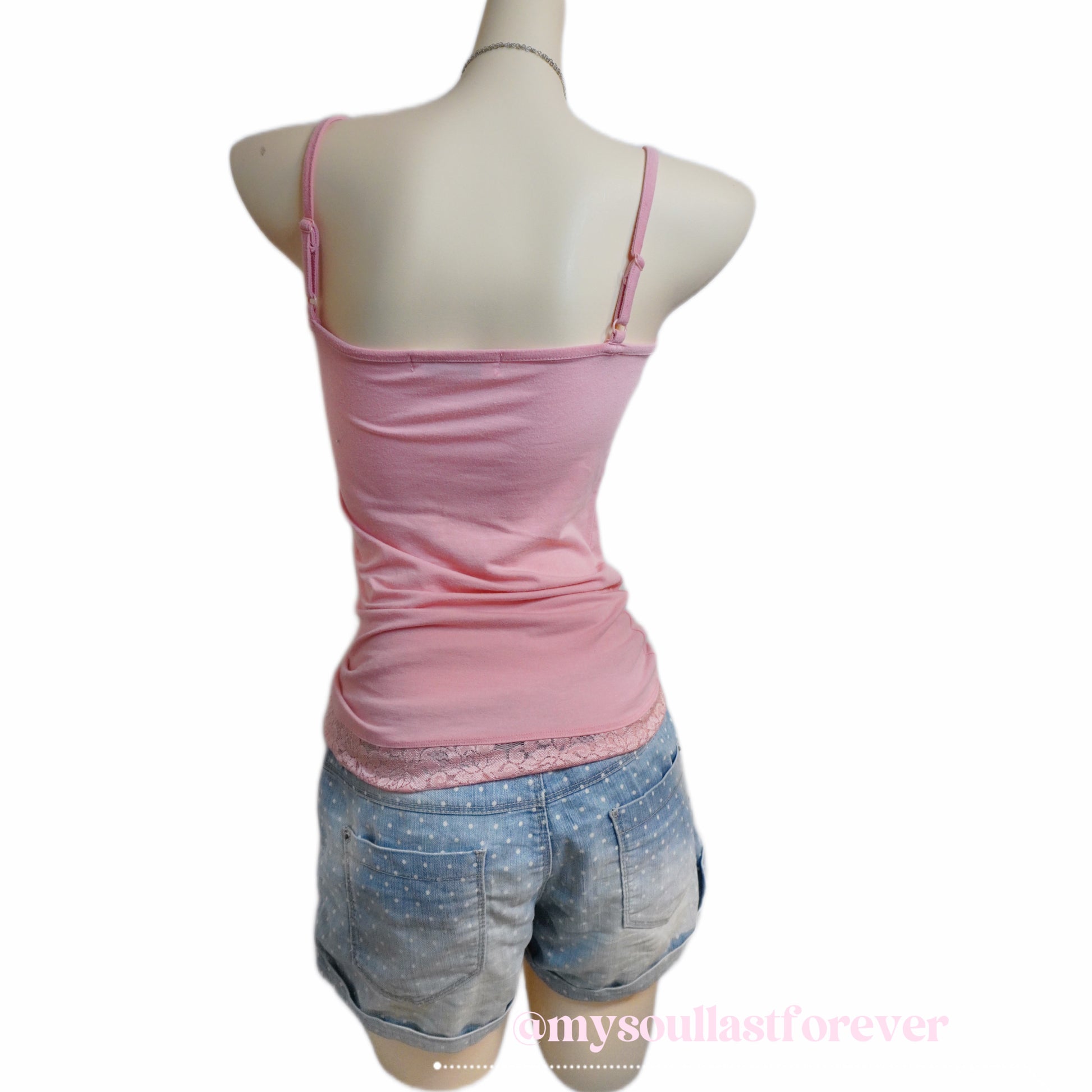 Vintage adorable 2000s aesthetic polka dot denim shorts - Mysoullastforever