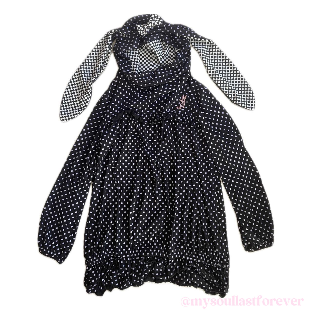 Vintage Algonquins 2000s aesthetic polka dot bunny ears hoodie dress - Mysoullastforever