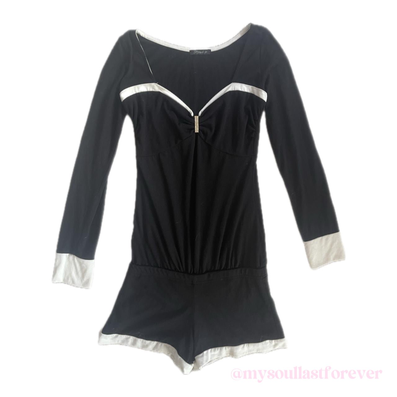 Vintage Skinny Lip gyaru aesthetic very rare playsuit with deco rhinestone buckle detail - Mysoullastforever