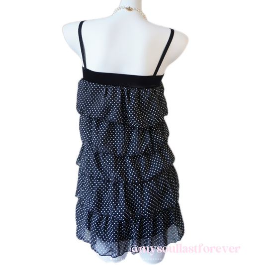 Vintage shouju core polka dot layered ruffle babydoll cami dress - Mysoullastforever