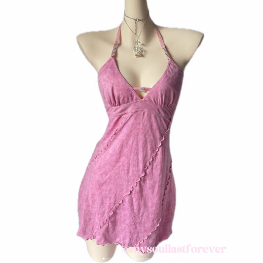 Vintage Peach John babydoll velvet halter neck princess dress with studded detail - Mysoullastforever