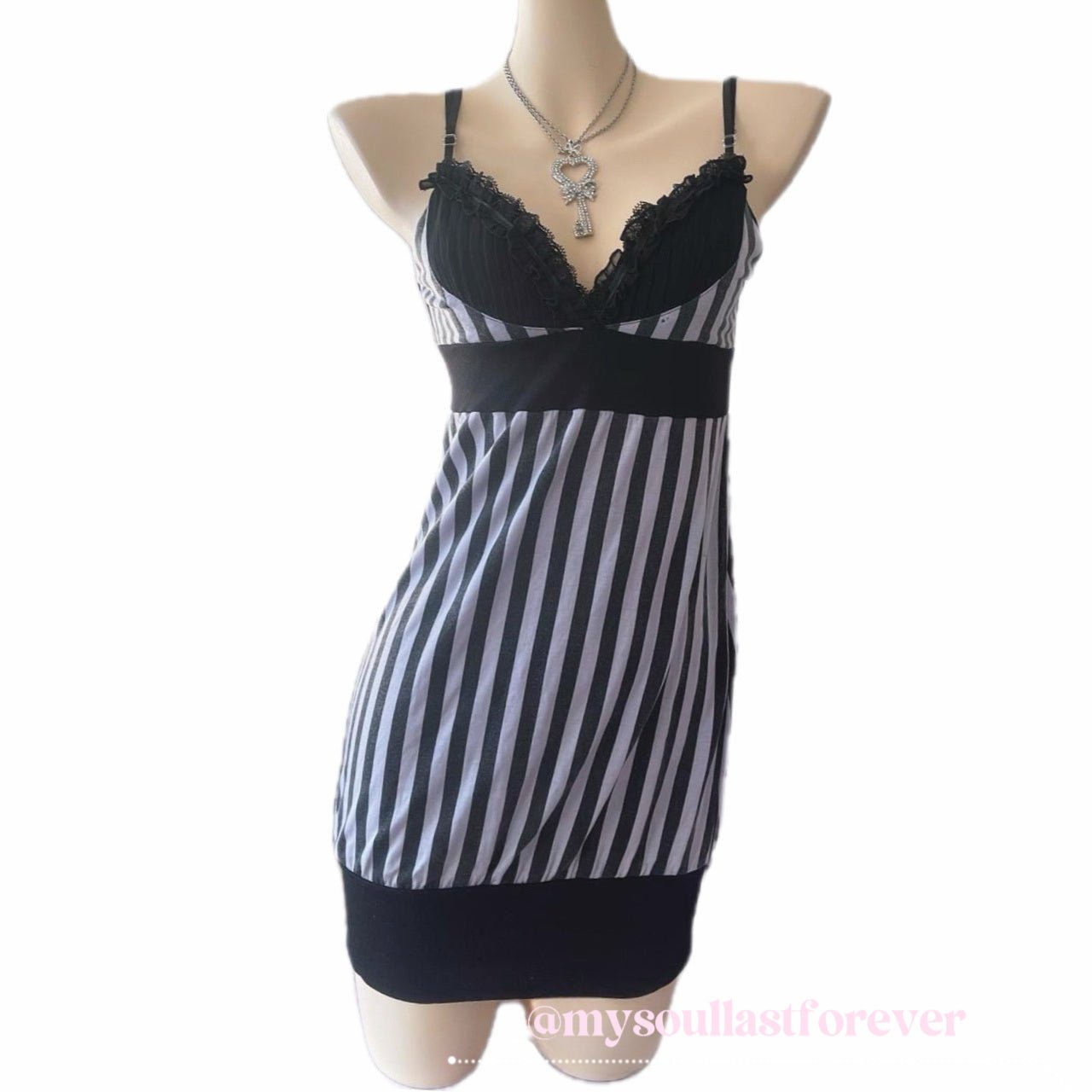 Vintage L.O.L gyaru aesthetic ruffle striped babydoll dress - Mysoullastforever