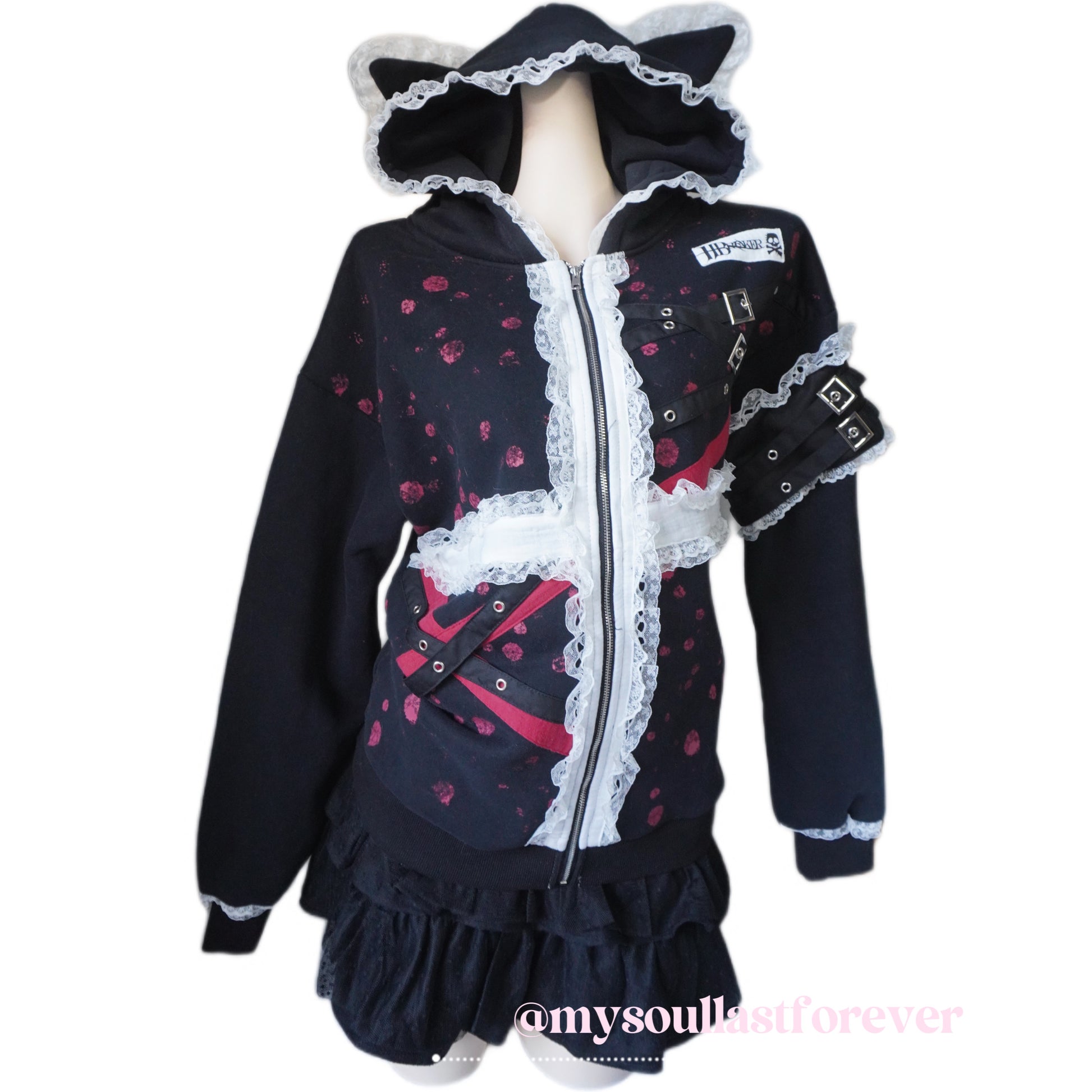 Idependent designer brand HBreaker punk aesthetic lace skull oversized jacket - Mysoullastforever