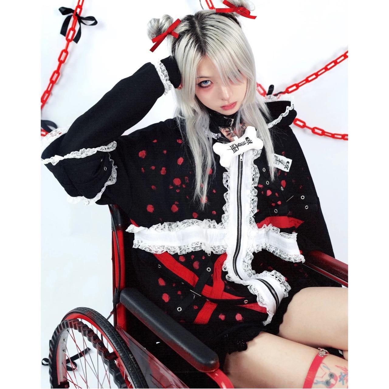 Idependent designer brand HBreaker punk aesthetic lace skull oversized jacket - Mysoullastforever