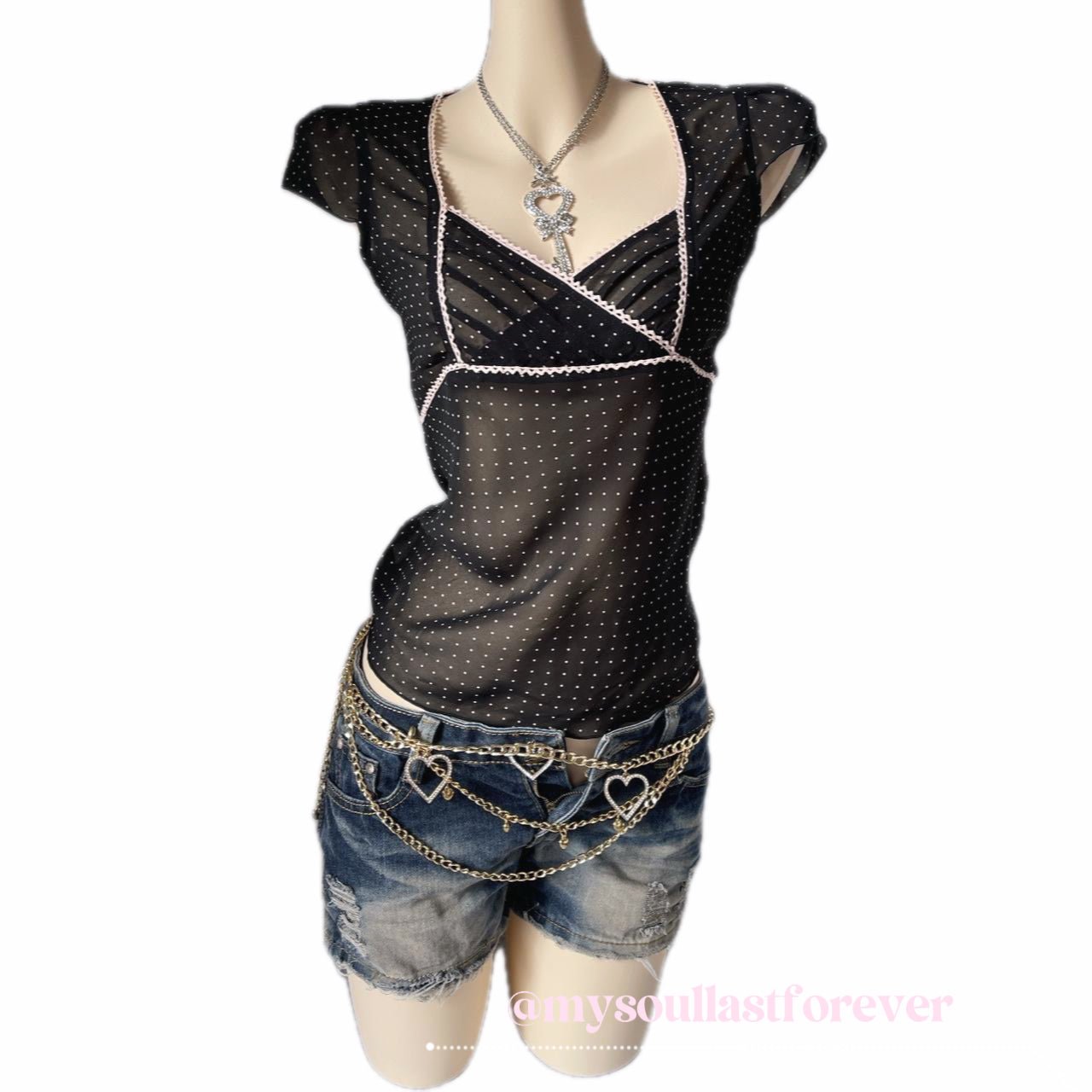 Vintage Etam sweet choco polka dot babydoll top with lace trimmings - Mysoullastforever