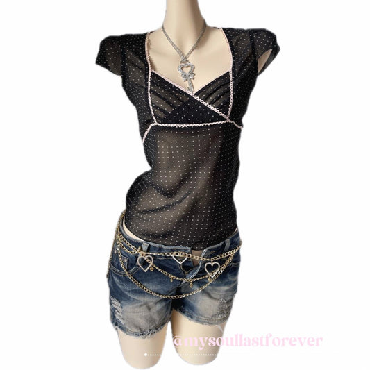 Vintage Etam sweet choco polka dot babydoll top with lace trimmings - Mysoullastforever