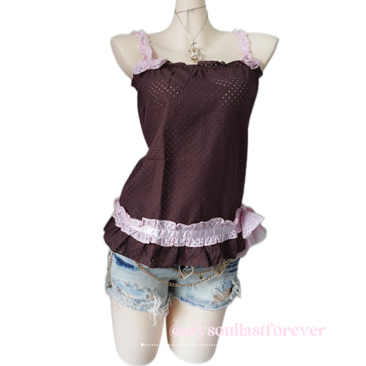 Vintage shouju core choco bow detailing ruffle cami top - Mysoullastforever