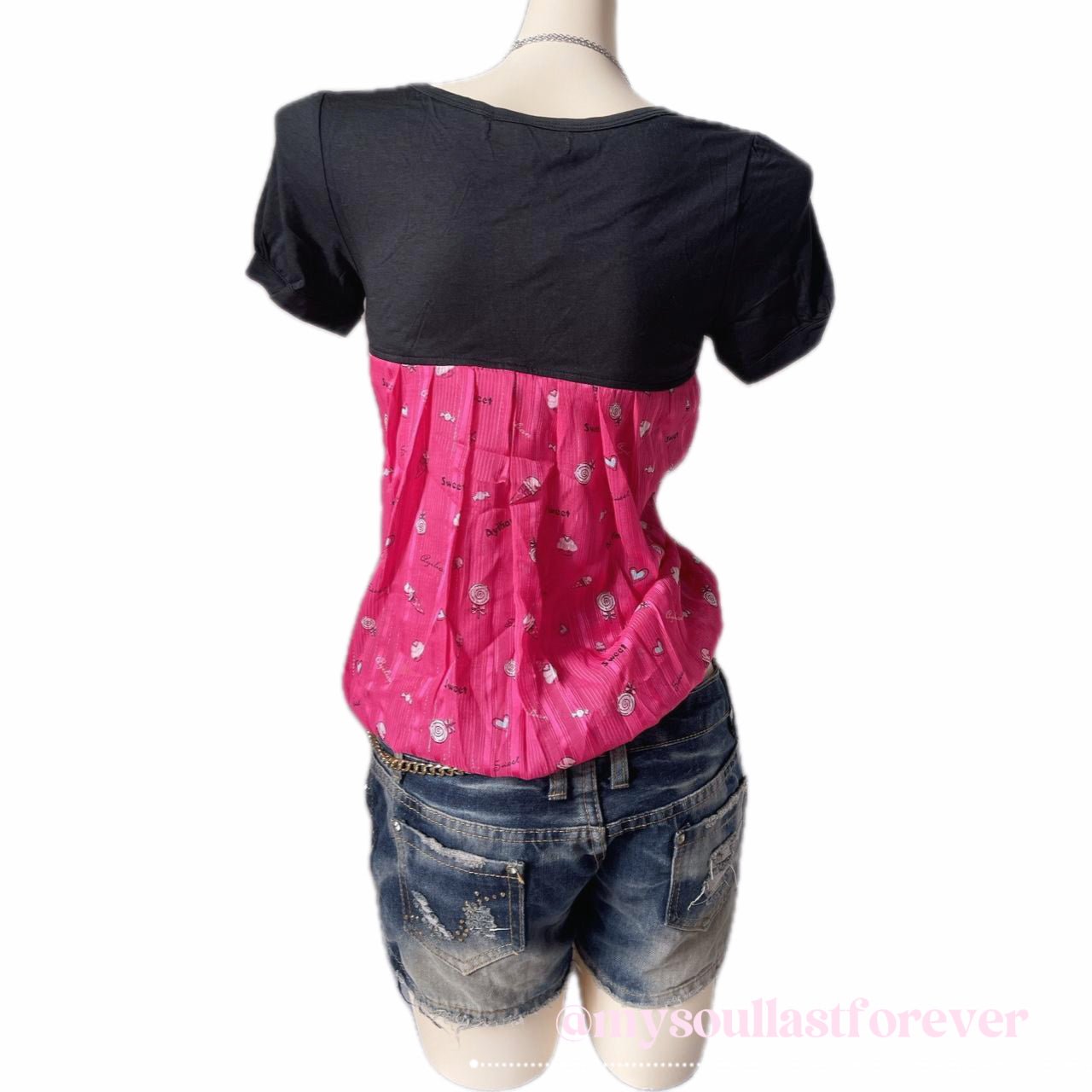 Vintage Ayilian Sgirl agejo gyaru sweet candy print babydoll top with ribbon detail - Mysoullastforever