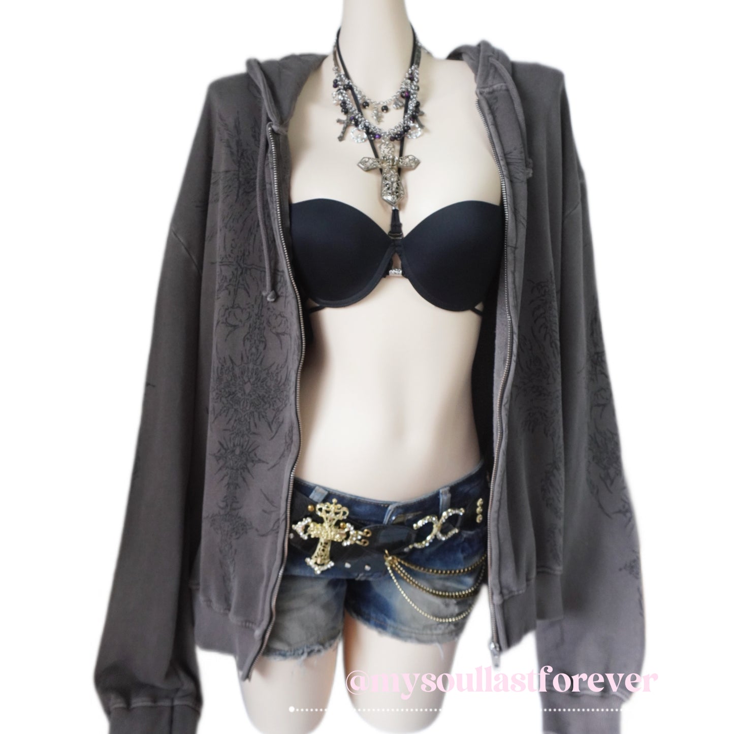 Minga London grunge enigmatic brown washed zip up hoodie jacket - Mysoullastforever