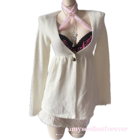 Vintage Moussy shouju fairy core low neck cut knit cardigan - Mysoullastforever
