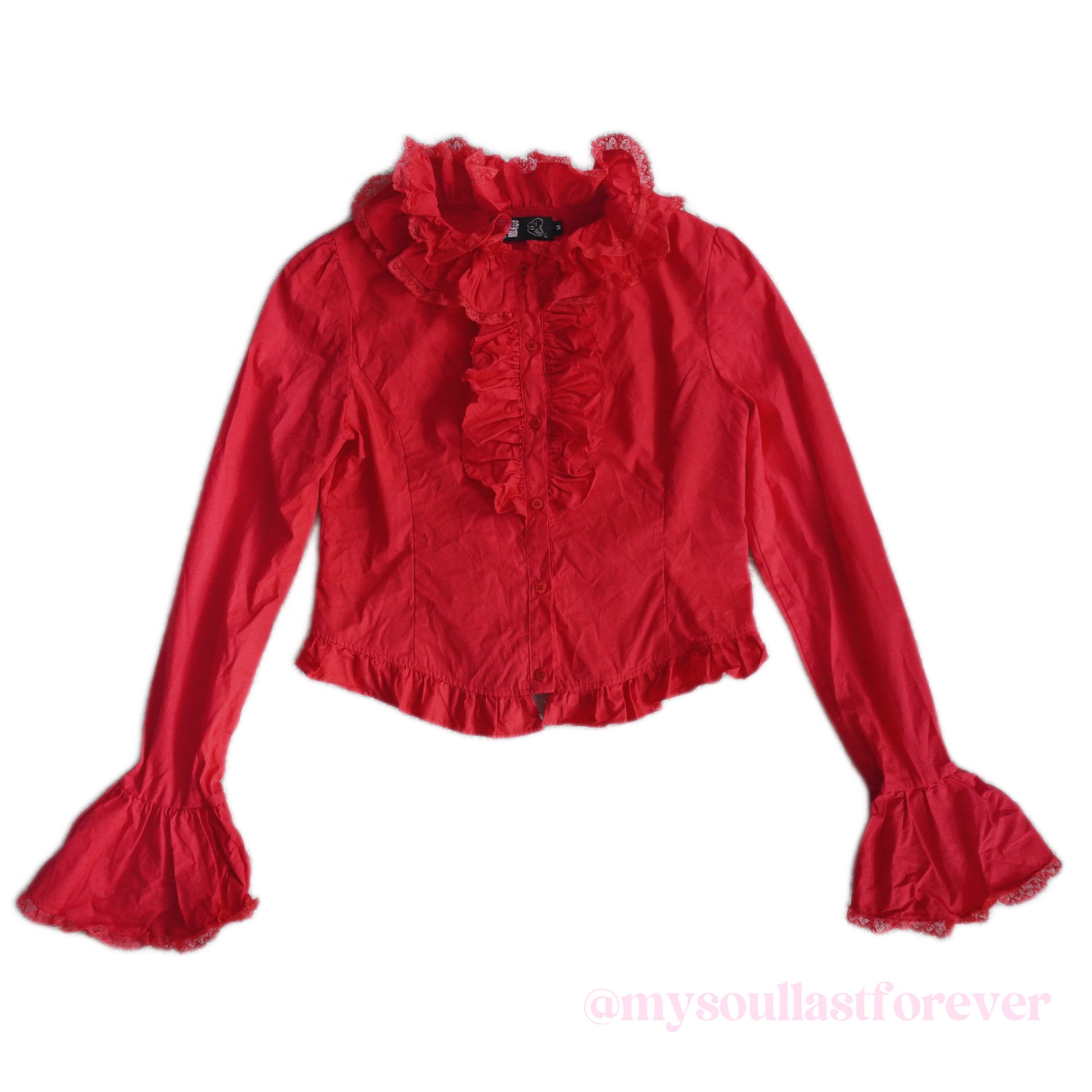 Independent brand Evil Tooth NANA vibe red ruffled long sleeve blouse and skirt set - Mysoullastforever