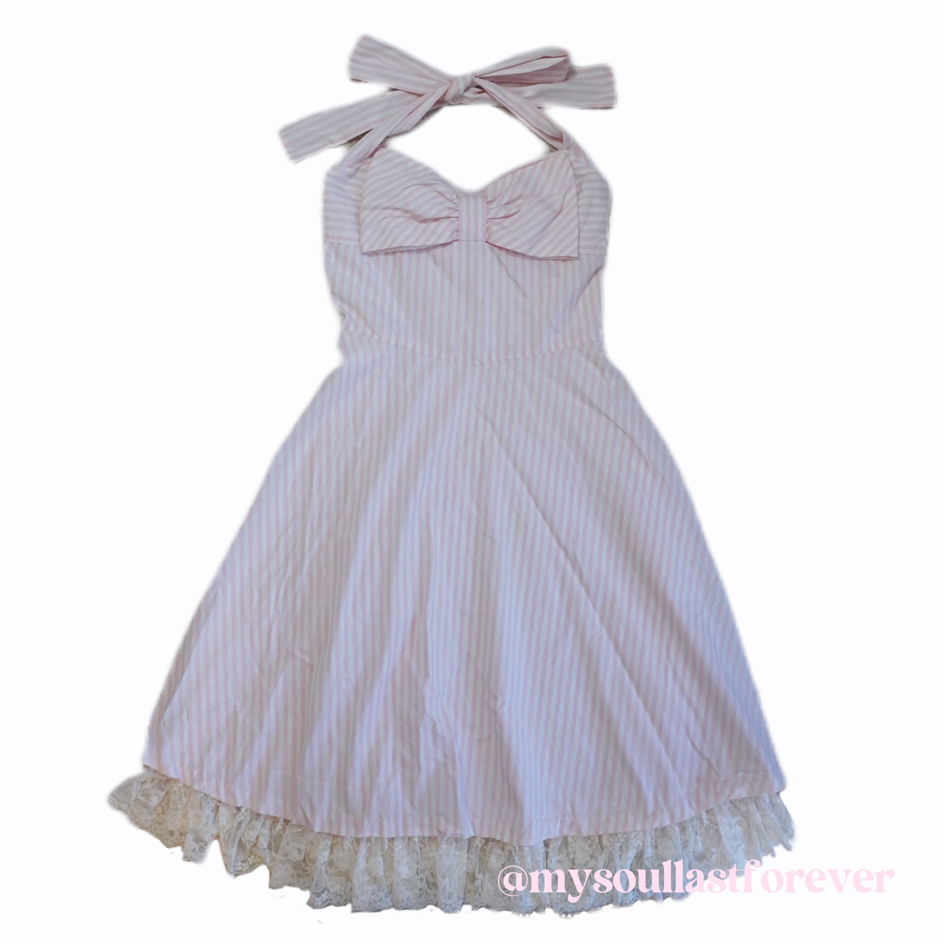 Vintage Jesus Diamante himekaji striped halter dress with lace trim and bow detail - Mysoullastforever