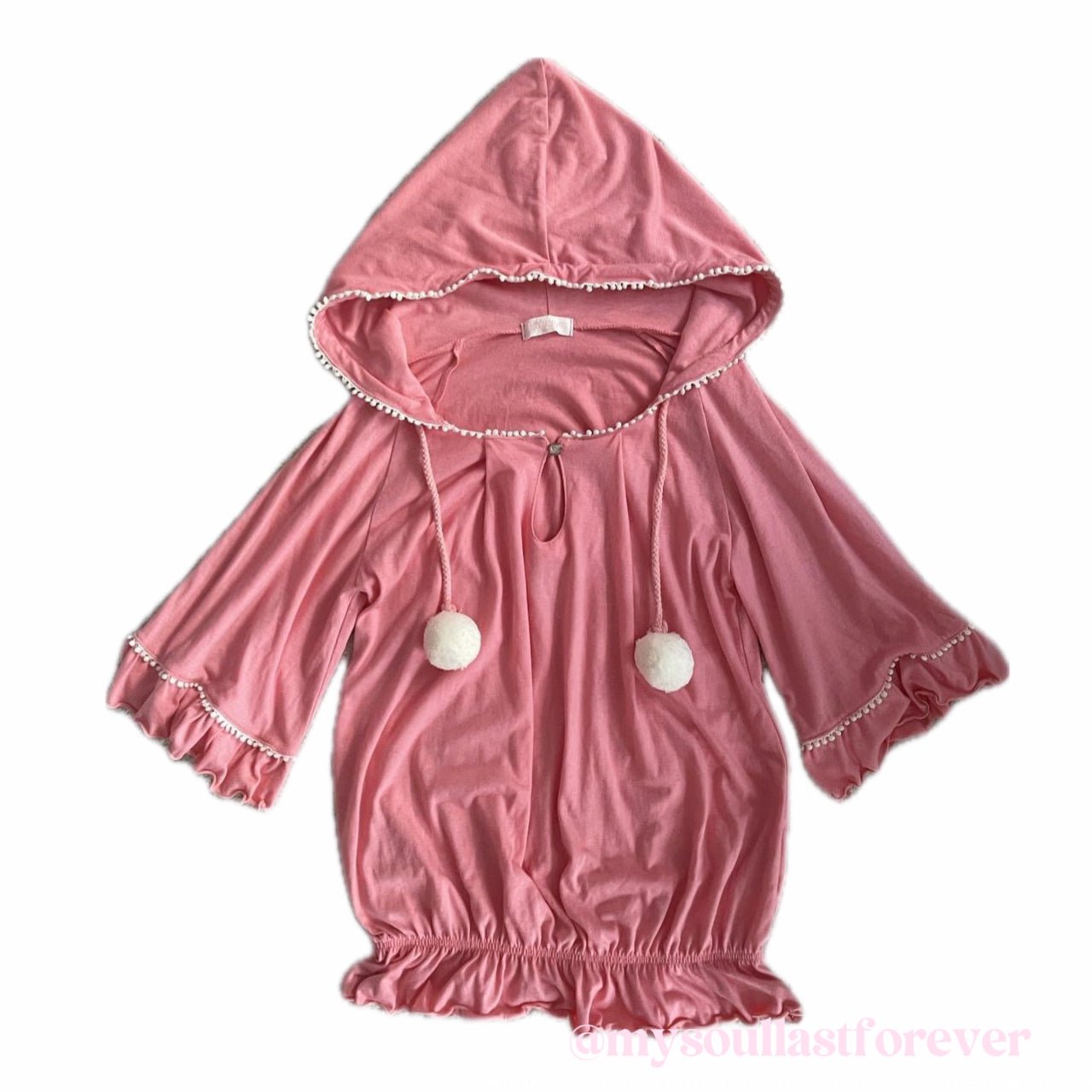 Vintage Lizlisa gyaru aesthetic frill hoodie top with pompom detail - Mysoullastforever