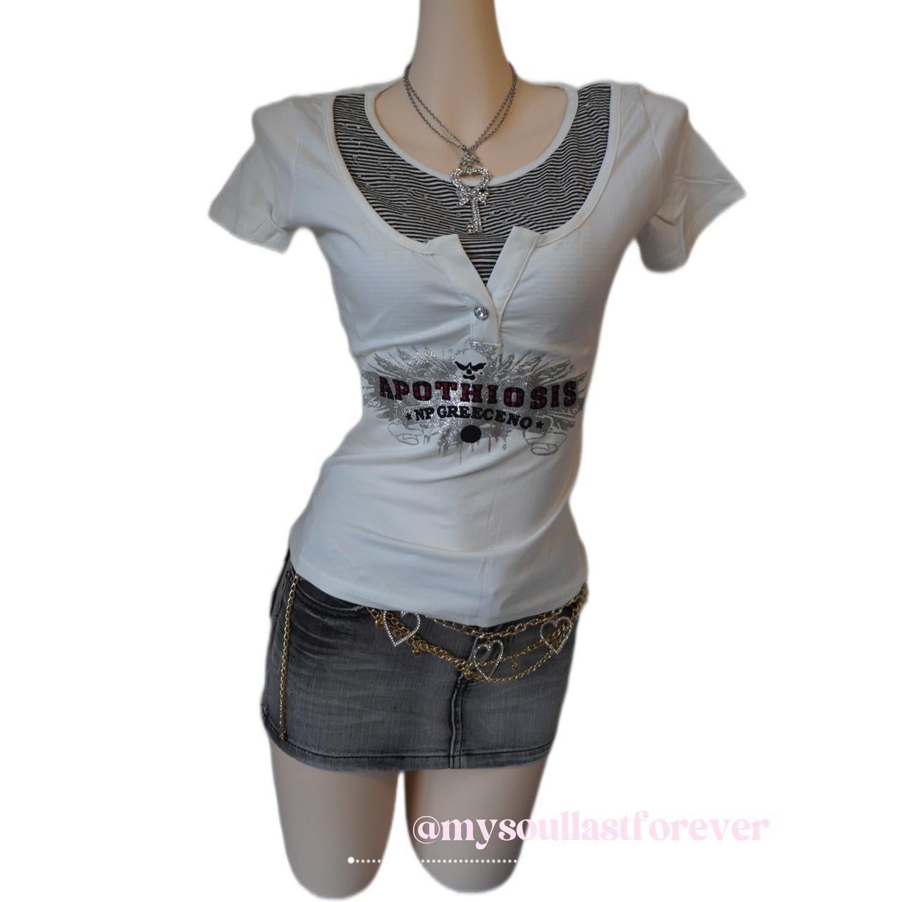 Vintage 2000s aesthetic striped layer graphic print cropped top - Mysoullastforever